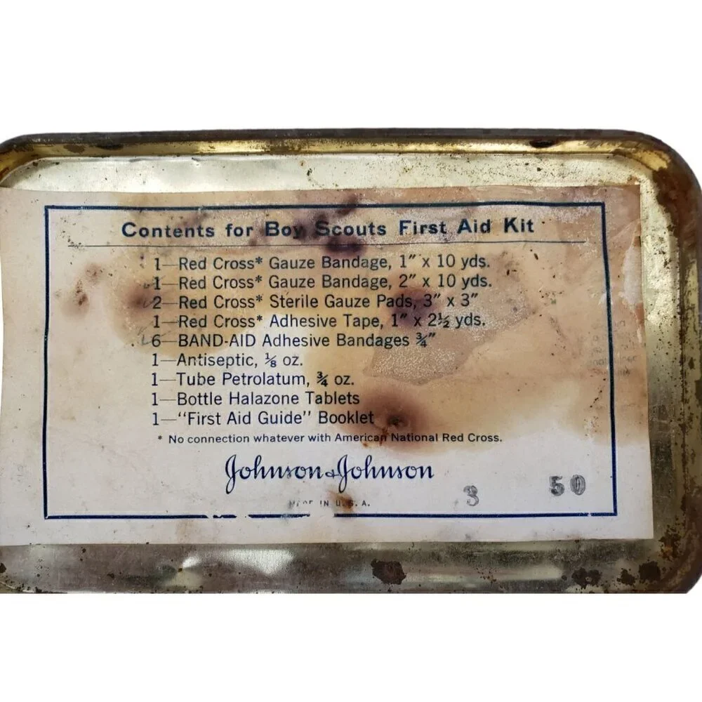 Vtg Boy Scouts Of America Official‎ First Aid Kit By Johnson & Johnson Tin 1950s